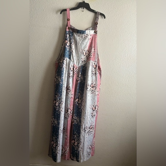 Bohemian Floral Multiprint Jumpsuit - Pink, Blue, Cream 4X - Picture 3 of 15